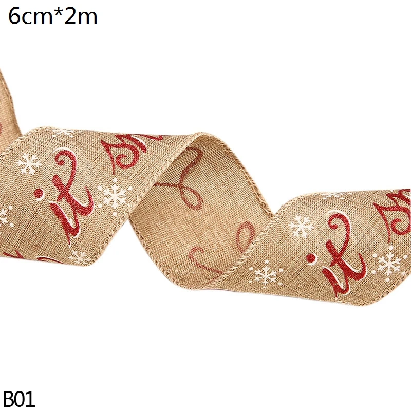B01 snowflake ribbon 2 метра Рождественская лента Красная льняная Рождественская Снежинка кружевная лента для свадьбы Рождественская елка украшение DIY швейная ткань - Цвет: B01 snowflake ribbon