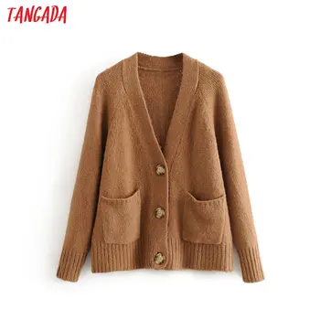 

Tangada autumn winter brown cardigan vintage women sweater oversized lady fashion knitted cardigan coat 3H413