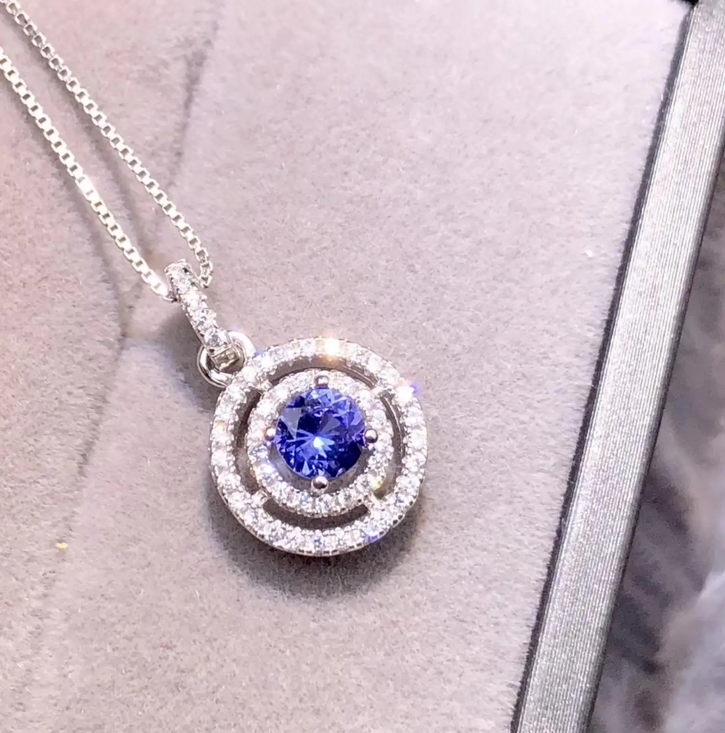 

Fashion simple round Natural blue tanzanite gem Pendant necklace S925 silver Natural gemstone necklace women girl gift jewelery