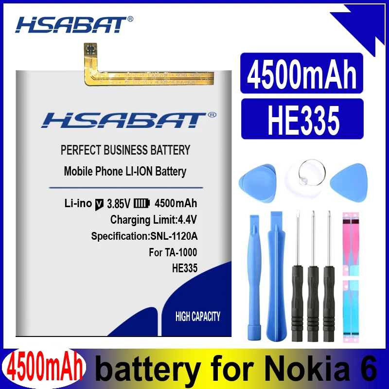 Аккумулятор HSABAT HE335 4500 мАч для Nokia 6 nokia6 N6 TA-1000 TA-1003 TA-1021 TA-1025 TA-1033 TA-1039 TA- | Мобильные