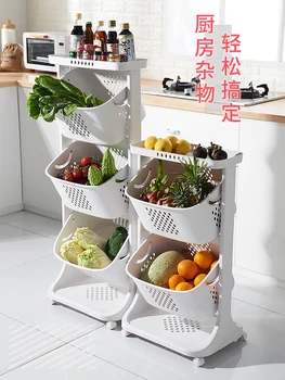 

Storage Rack With Wheels kitchen storage rack Kitchen Vegetable Shelf Landing Multi-layer Fruit Vegetable Basket Seasoning Toy