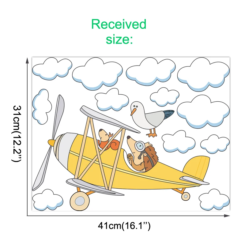 Настенная Наклейка с животными, медведем, лисой, тигром, ежиком, жирафом, облаком, самолетиком, детская, акварельный декор для комнаты, съемные наклейки на стену - Цвет: TCX90009