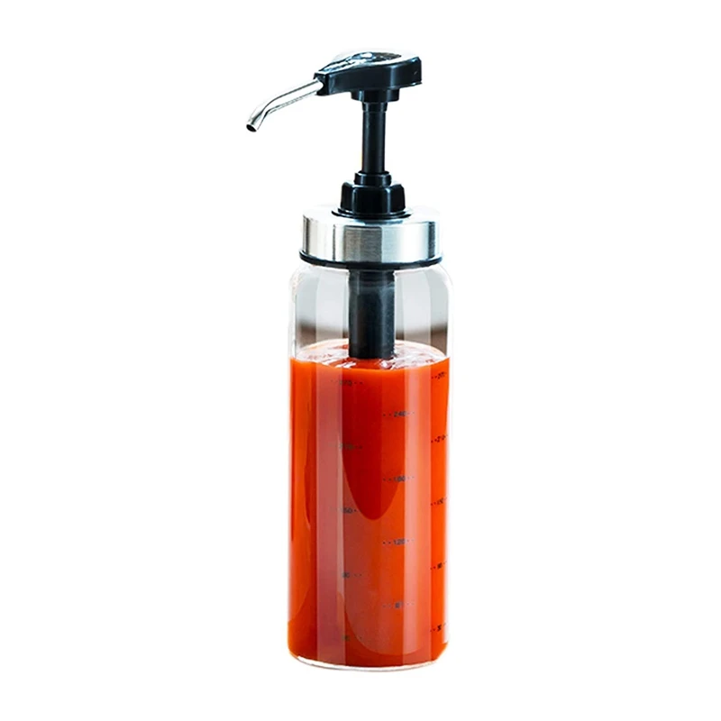 Bopfimer Sauce Pump Dispenser with Glass Bottle Leak-proof Kitchen Spice Dispenser for Honey Ketchup Mustard Mayo 