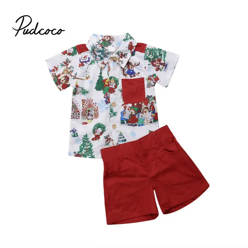 

pudcoco 2019 Christmas Clothes Children's Clothing Baby Boy Printed Christmas Tree Pants Pajamas Set 2Pcs Cotton Kids Home Suit