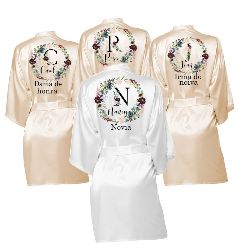 8colors Custom Bride Satin Robe Women Pajamas Rose Gold White Writing