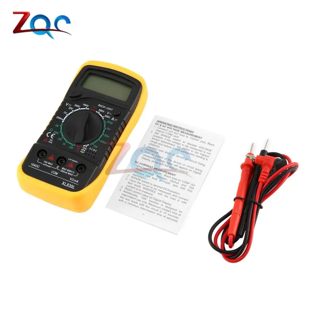 Yellow XL830L Ручной цифровой мультиметр с подсветкой Портативный AC/DC Амперметр Вольтметр Ом тестер напряжения измеритель емкости Multimetro - Цвет: Yellow