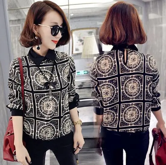 

2019 New Style Plus-sized WOMEN'S Dress Loose-Fit Cool Printed Pullover Peter Pan Collar Chiffon Long Sleeve