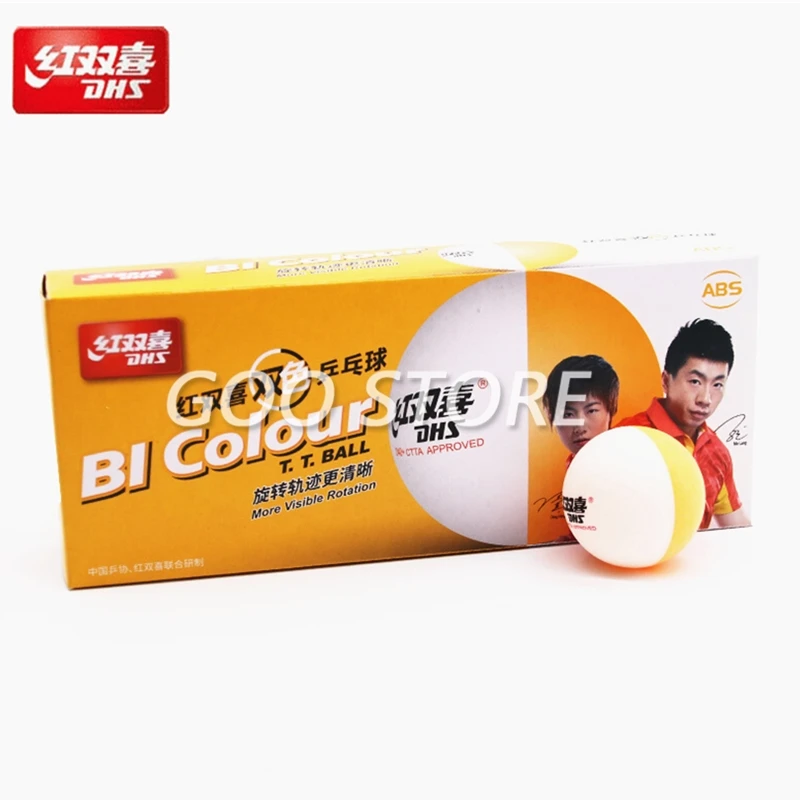 Description Picture 2 of itemDHS BI Colour 2018 new table tennis balls double Color China super League seamed ABS balls d40+ plastic ping pong balls