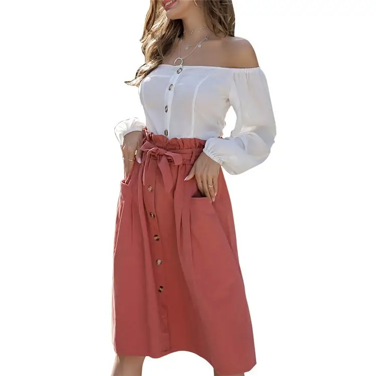 

Sexy Off The Shoulder Tops Spring Summer New Single-breasted T Shirt Puff Sleeve Women Tops Blouse Long Sleeve Shirt Women