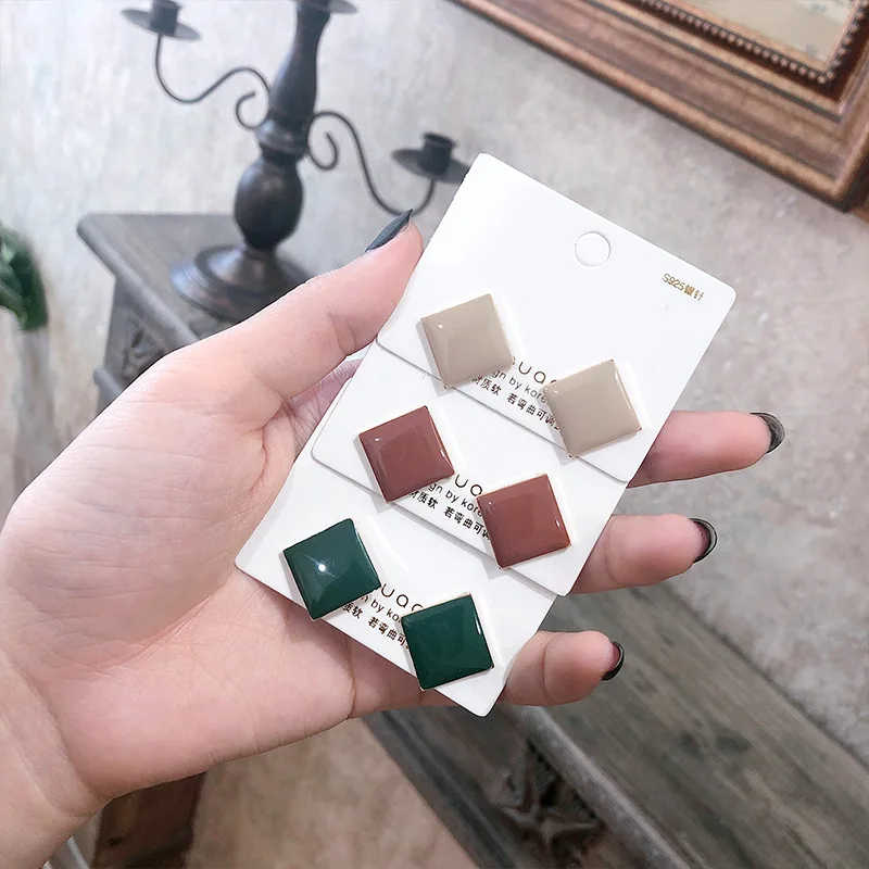 

S925 Women Stud Earrings Fashion Trendy Retro Charms Geometric Square Earring for Girls Jewelry Gift