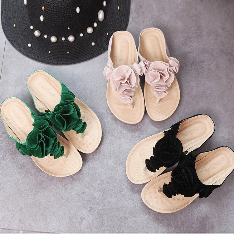 

2018 Summer New Style Flower Flip-flops Split Toe Flat Heel Sandals Student Beach Soft-Sole WOMEN'S Shoes