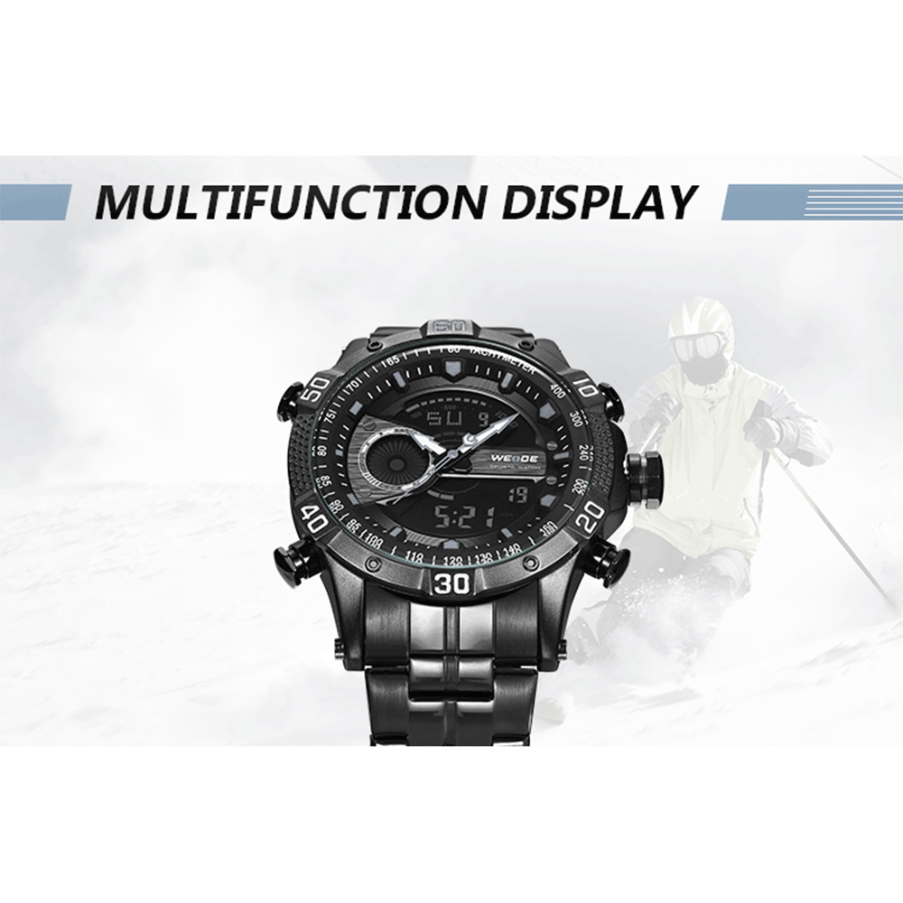 WEIDE WH6902 двойной дисплей два перемещения мужчин t кварцевые электронные мужские часы 3ATM водонепроницаемый ЖК подсветка Спорт будильник, календарь недели