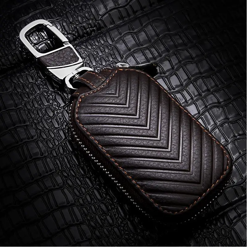 For Volkswagen New LaVida plus Sagitar Tiguan l Ling Du Baolai Replacement Leather Car Key Case With Zipper Key Ring Car cover - Название цвета: Brown