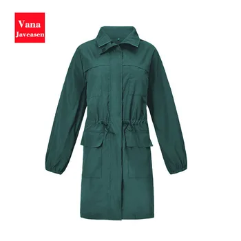 

Women Trench Coat Slim Water Proof Coats Hooded Waist Drawstring Long Sleeve Outerwear Autumn Casual Lady Streetwear Overcoat