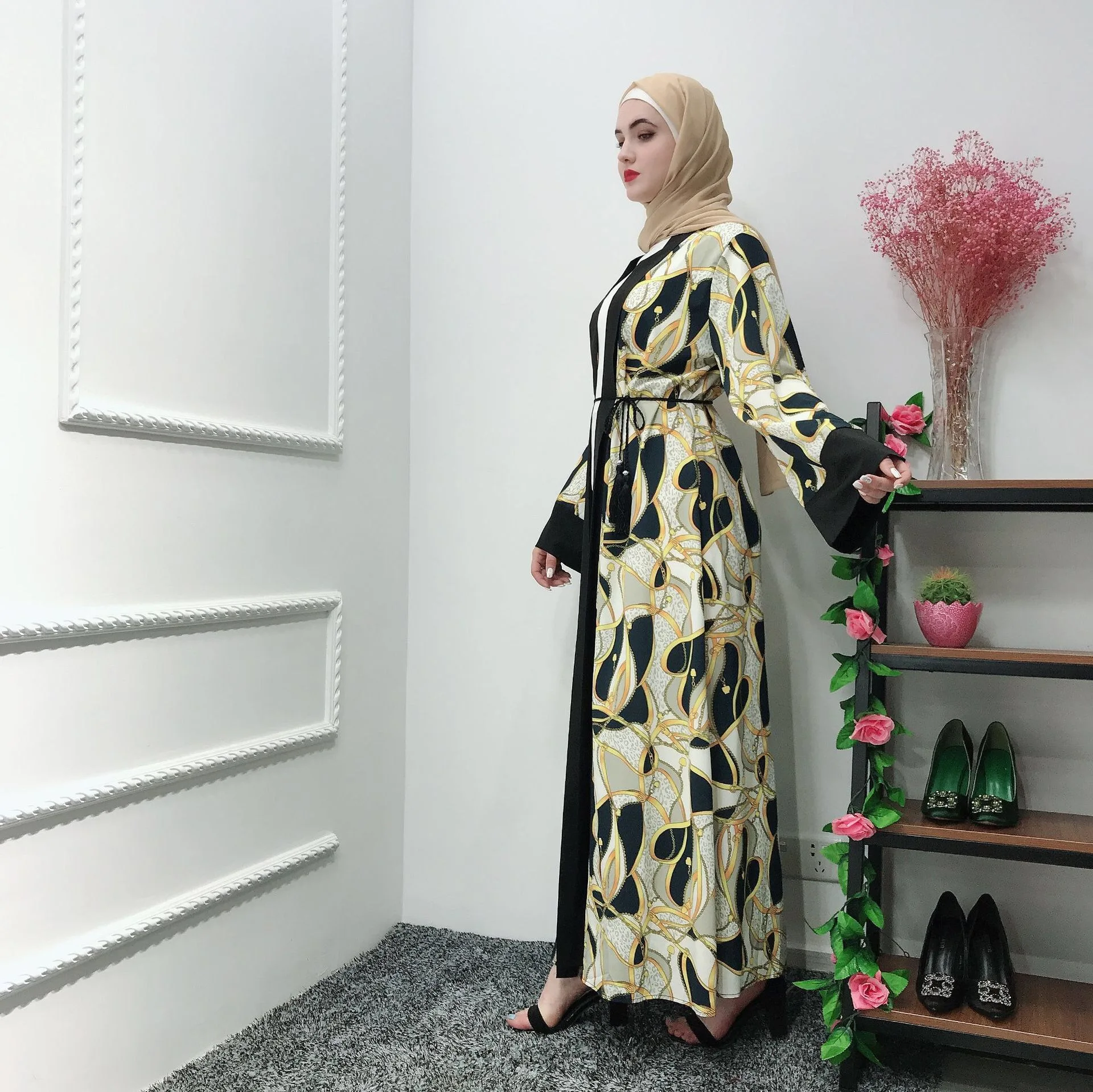 LR247 abaya халат хиджаб-платья Кафтан Турция Исламская одежда Бангладеш цветочный принт Дубай