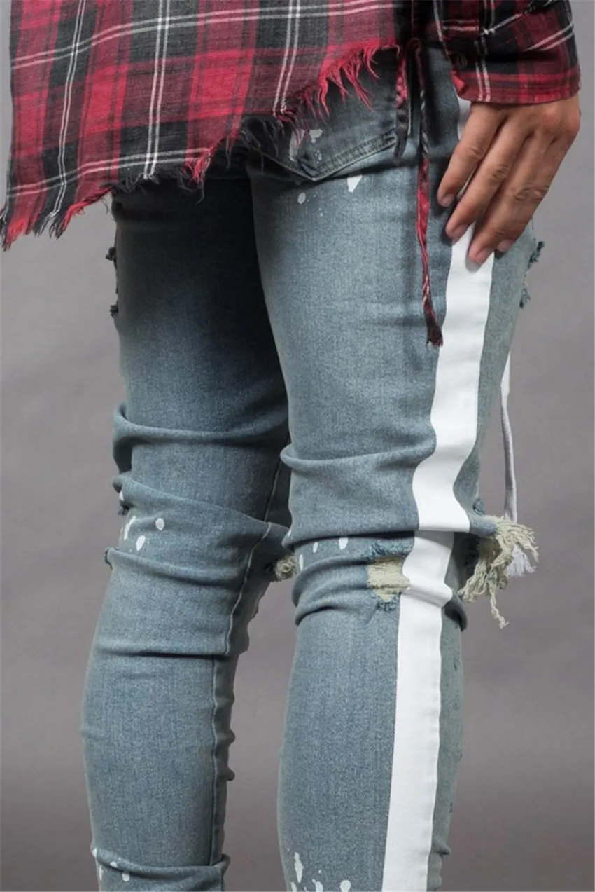 BDLJ мужские стильные рваные джинсы, байкерские обтягивающие прямые потертые джинсовые брюки, модные обтягивающие джинсы, мужская одежда AB03