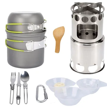 

Outdoor Trekking Camping Cookware Firewood Stove Set Including Tableware, Cookware And Stove Outdoor Equipment