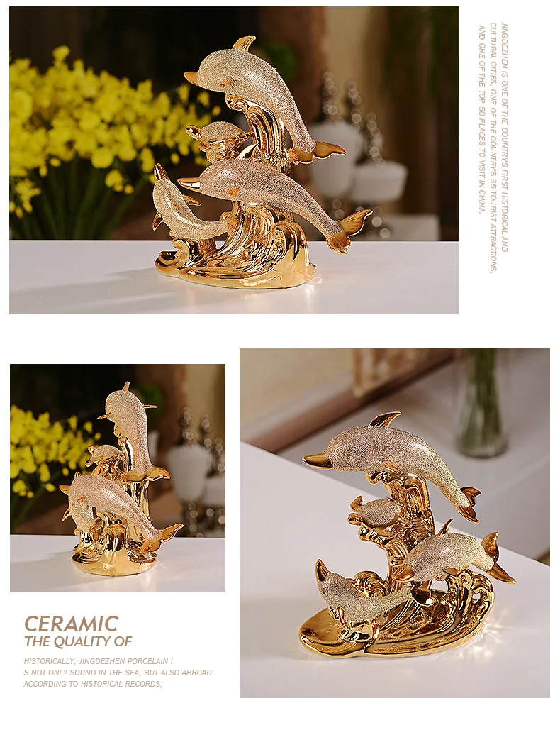 Ceramic Dolphin Statue Home Decoration Accessories Crafts Room Decoration Living Room Wedding Ornament Porcelain Animal Figurine