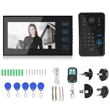 

7in Wired Video Doorbell Password Card Remote Control Night Vision Doorphone 100-240V