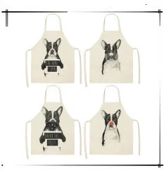 1PC Cotton Kitchen Aprons Linen Printed Sleeveless Pinafore Brief Geometric Women Home Cooking Baking Waist Bib 53*65cm WQL0150