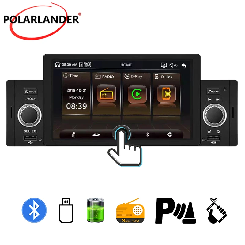 Автомагнитола 1 Din 5 дюймов Bluetooth ISP аудио стерео зеркальный сенсорный экран MP5