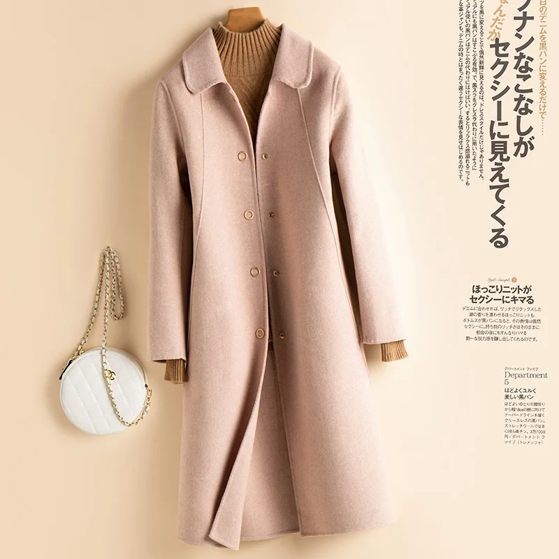 lightpink Новое Осеннее и зимнее высококачественное длинное шерстяное пальто Модная Верхняя одежда с отложным воротником темпераментное Женское пальто - Цвет: lightpink