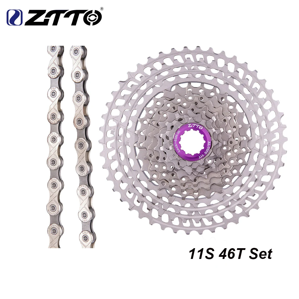 ZTTO MTB 11 скоростная группа набор 11s 46T кассета с цепью группа 11v Серебряная кассета с цепью Сверхлегкая k7 Звездочка горный велосипед - Цвет: 11s46t-silver chain