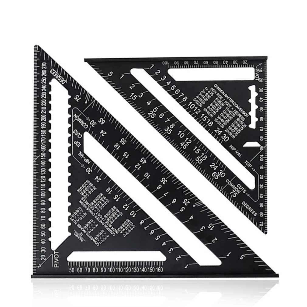 Regla de aleación de aluminio, transportador de ángulo cuadrado de 7/12 pulgadas métrica de medición triangular para velocidad de carpintería| Transportadores| -