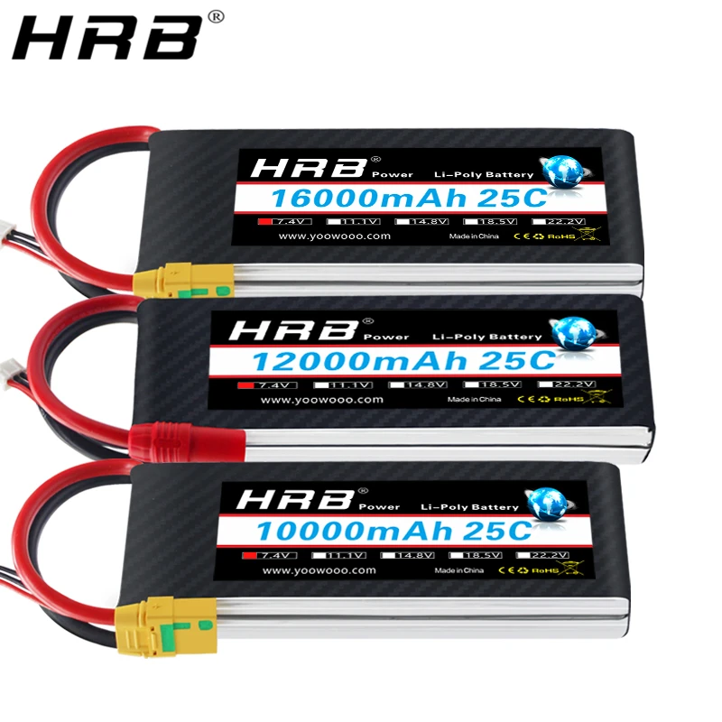 Аккумулятор HRB Lipo 2S 7 4 в 10000 мАч 12000 16000 XT60 T Deans EC5 XT90 S XT150 AS150 25C RC Heli детали для