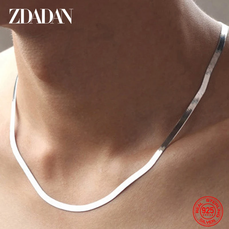 ZDADAN-Cadena de serpiente de 4MM para hombre y mujer, Plata de Ley 925, accesorios de joyería para fiesta, venta al por mayor