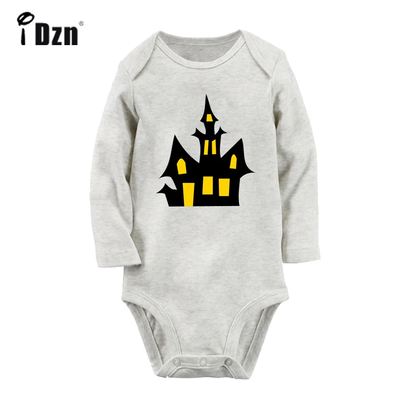 И надписью "Happy Halloween" злые Тыква мультфильм замок для новорожденных боди для новорожденных с капюшоном, длинный рукав, Комбинезоны комбинезон одежда из хлопка - Цвет: JbBaby1149GC