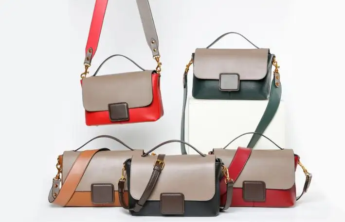 

2019 new wave fashion wild billiard shoulder slung casual hit color leather handbag