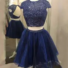 Роскошное платье для выпускного,, с круглым вырезом и короткими рукавами, два предмета, короткое платье для выпускного Расшитое бисером платье для выпускного с кристаллами, большие размеры