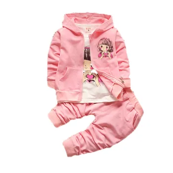 

New Spring Autumn Baby Clothes Suit Children Girls Cartoon T Shirt Hooded Pants 3Pcs/set Toddler Casual Clothing Kids Tracksuits