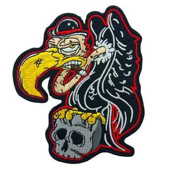 

Vulture Smoking Cigar Skull Embroidery Animal Patch Punk Threat Stickers Iron on Motorcycle Patch for Jackets Vests Jeans
