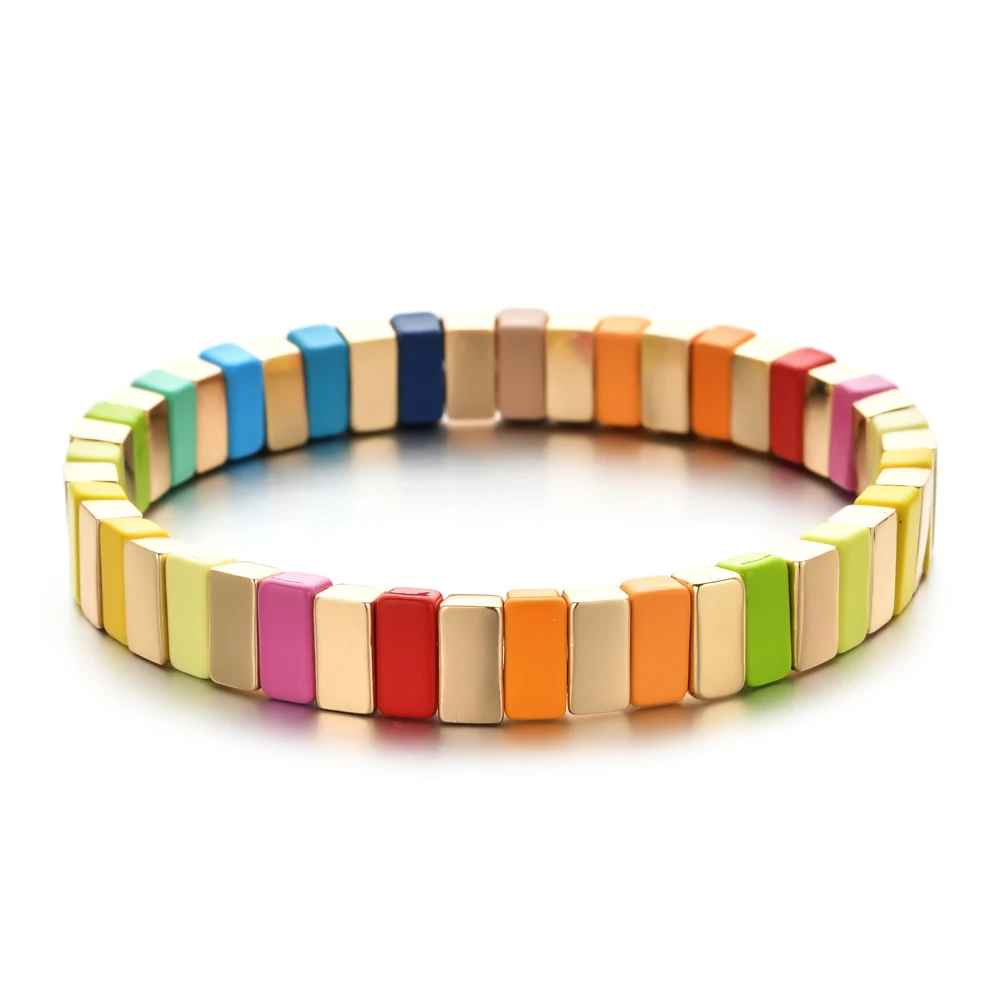 Women Rainbow Bracelets Fashion Handmade Enamel Bracelet Tile Beaded Jewelry Pulsera Stackable Geometric Bangle Factory Bracelet Jewelry