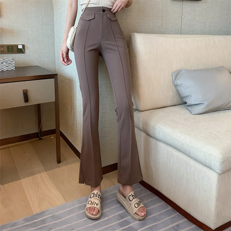 Tight Oversize Black Tailored Trousers Autumn Slim High Wiast Khaki Flare Pants Women Bottom Pantalones Mujer Sexy Casual Retro | Женская