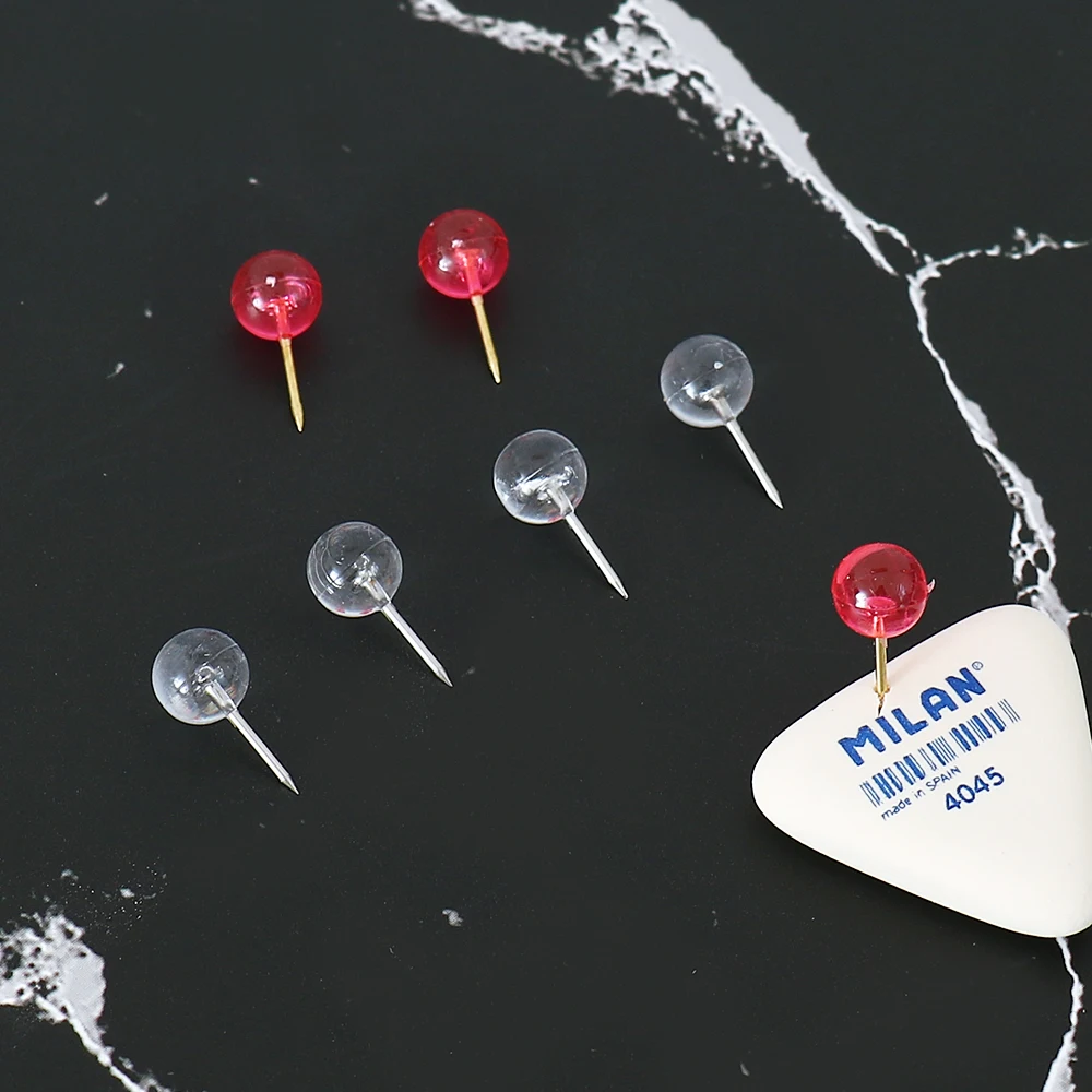 Push Pins TUTU 50 / box red and transparent round nails thumb pins board pins Photo Sketch nails Wall Office supplies H0575