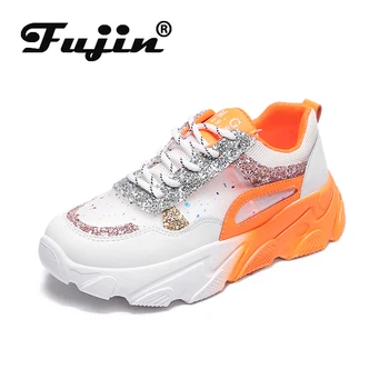

Fujin Women Sneakers Spring Fashion Thick Bottom 2020 Breathable Leisure Summer Cross Tied Platform Solid Lace Up Women Shoes
