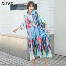 XITAO, пляжный стиль, винтажное Мини платье для женщин, корейская мода, новинка, отложной воротник, прямой принт,, осень, WBB4072