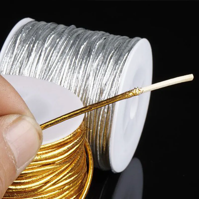 Gold And Silver Cored Elastic Rope 1mm Round Rope DIY Jewelry Making Thread Cord Garment Sewing DIY Handmade craft elastic cord for jewelry
