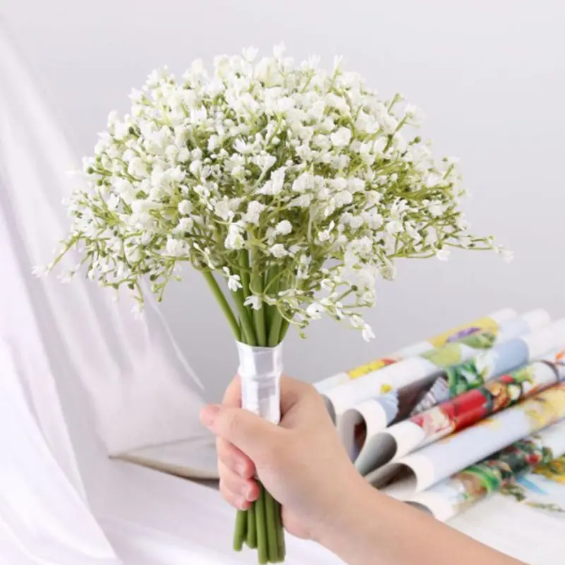 Искусственное детское дыхание Gypsophila свадебное для невесты Подружки невесты букет с атласной лентой для украшения дома Вечерние