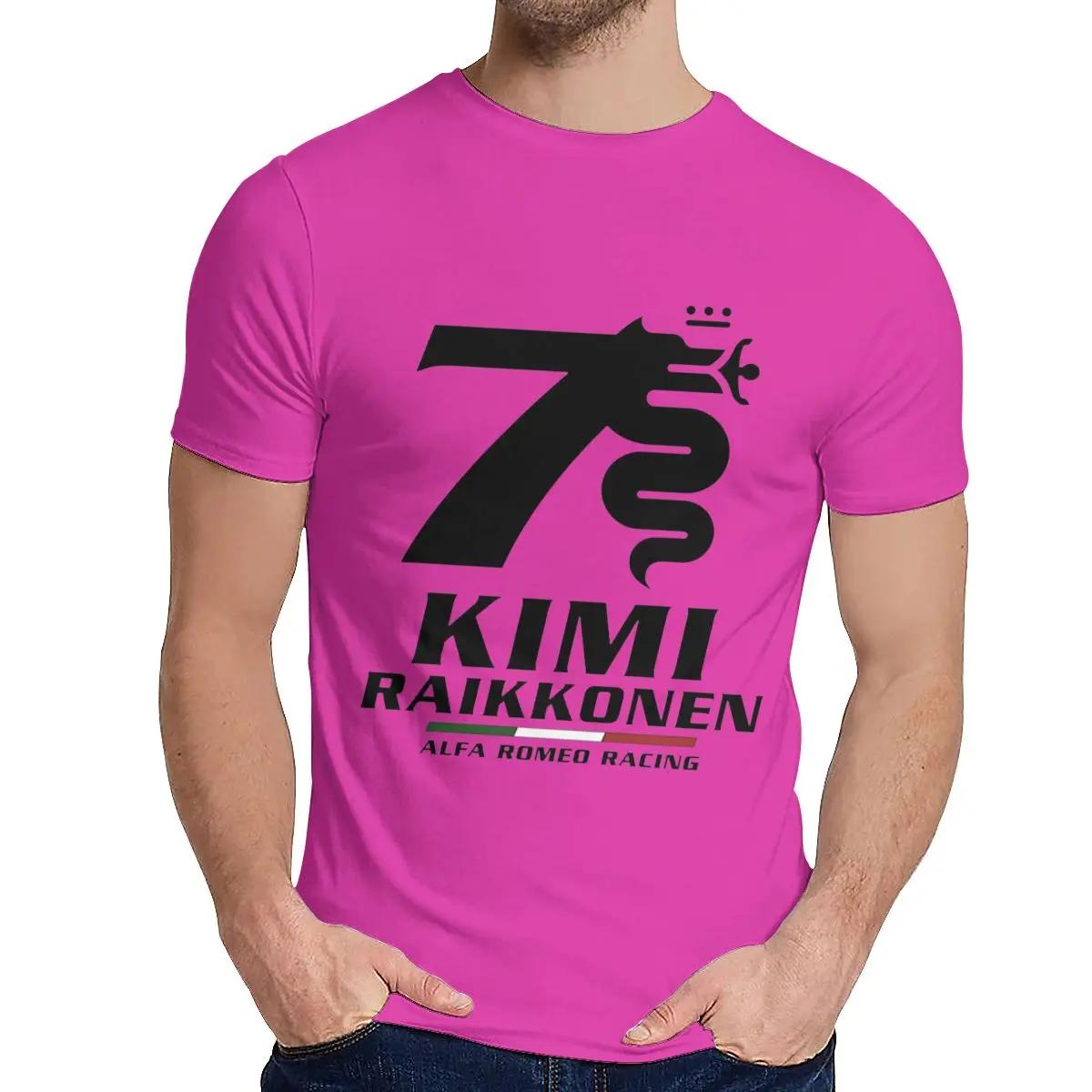 Футболка с круглым вырезом Kimi Raikkonen Alfa Romeo Racing Новая удобная мужская футболка S-6XL - Color: Fuchsia