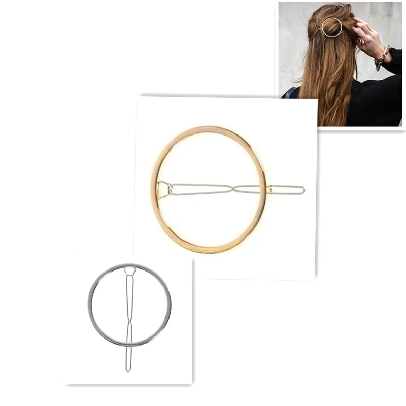 Новая мода для женщин девушек золото/посеребренные металлические треугольные круглые заколки для волос в форме Луны металлические круглые заколки для волос аксессуары для волос