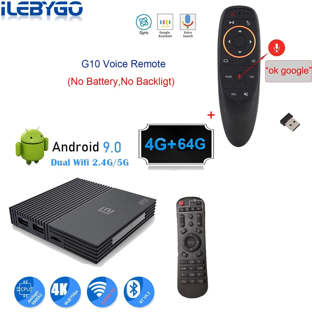 

A95X F2 Android 9.0 TV Box 4GB Ram 64GB ROM Quad Core Bluetooth 4.2 2.4G/5G Dual WiFi USB3.0 4K UHD Supported Smart TV Box