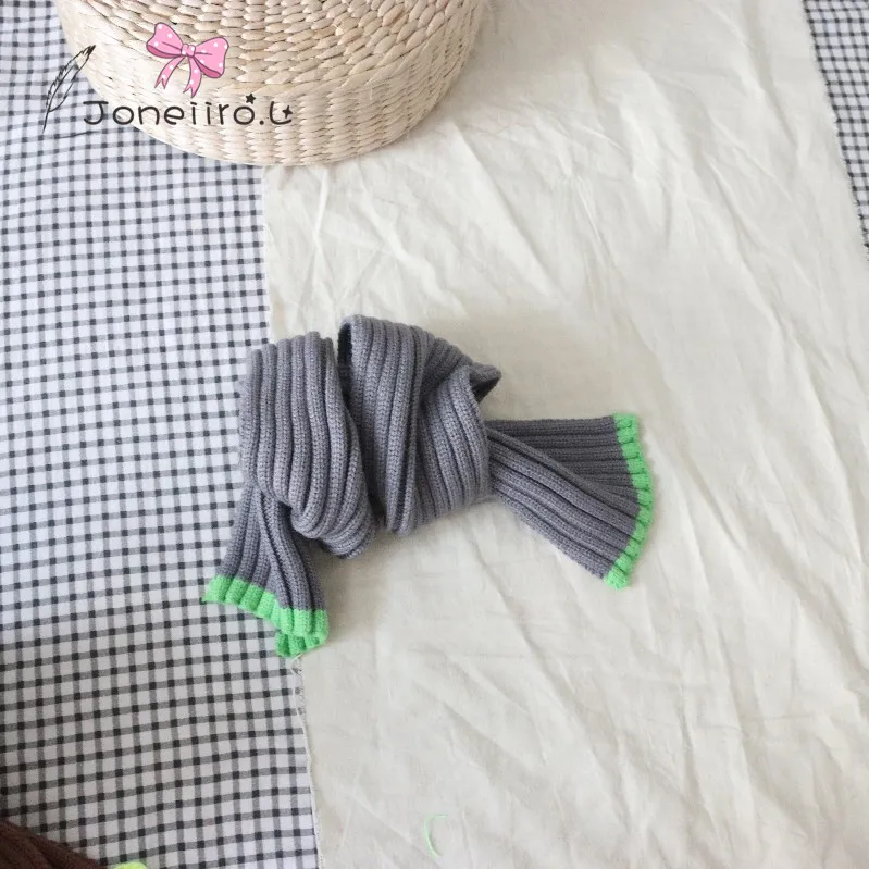 Fashion Winter Kids Scarves Warm Baby Boys Girls Fluorescent Contrast color Woolen Scarf Collar Children Stretch Neck Ring - Цвет: Серый
