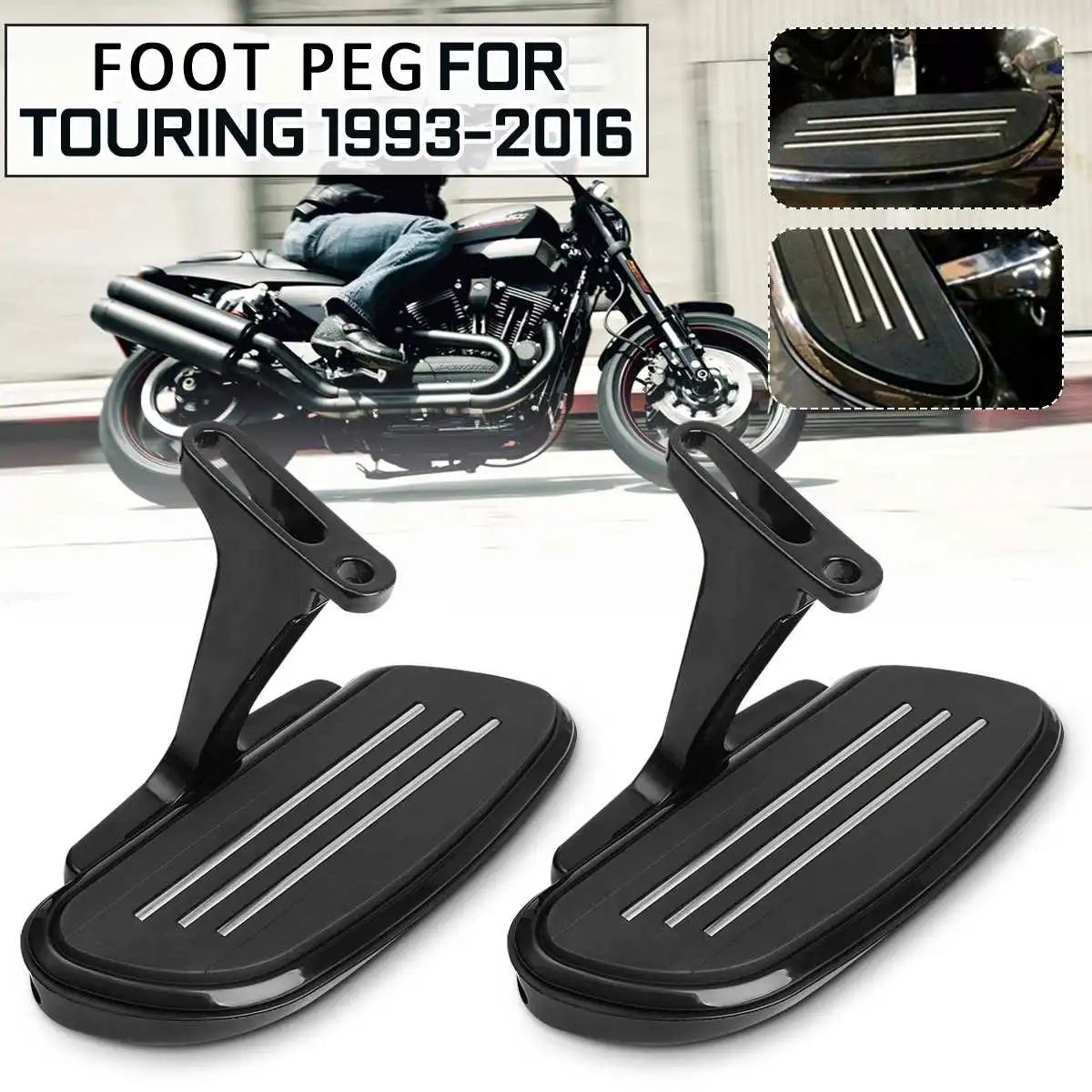 

1 Pair Motorcycle Passenger Foot Pegs Floor Board Footrest With Bracket For Harley Touring 1993-2016