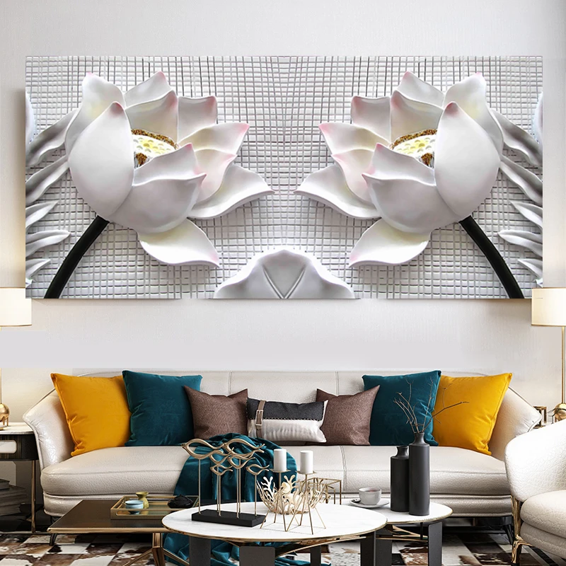 Large Paintings 3d Art Flower Lotus Poster Wall Art Canvas Prints Painting Wall Art Picture For Living Room Home Decor Painting Calligraphy Aliexpress