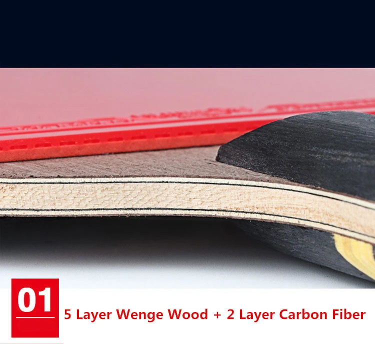 Huieson 2Pcs 6 Star Wenge Wood Carbon Fiber Table Tennis Rackets Set Powerful Ping Pong Bats with Big Bag (4)