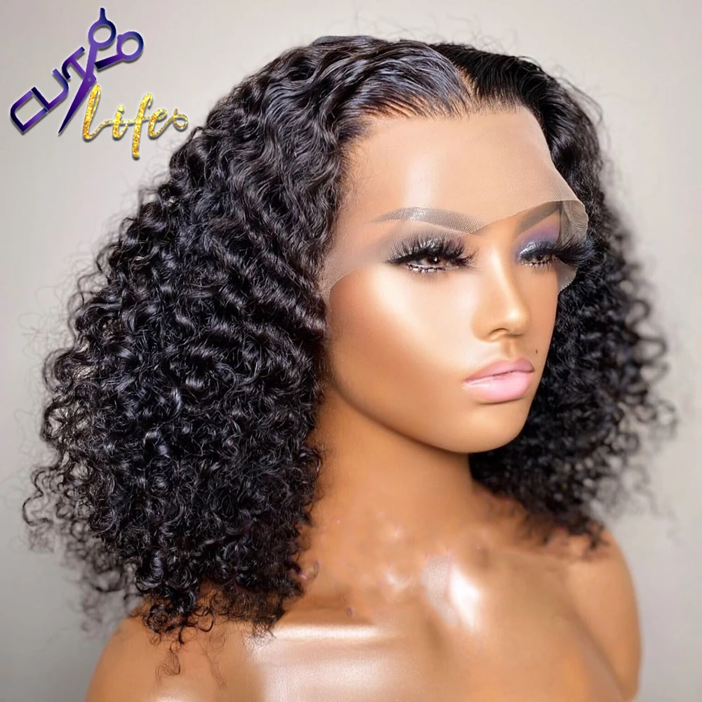 Short Pixie Bob 13X4 Lace Frontal Wig Cut Wig Kinky Curly Ombre Brown Brazilian Human Hair For Black Women 4X4 Closure